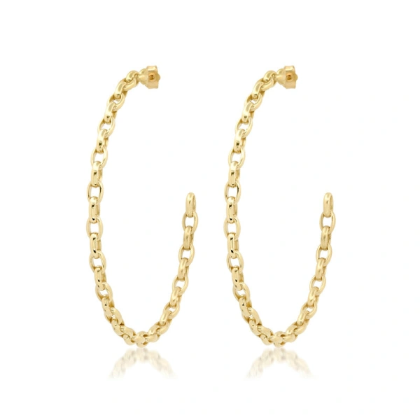 Jennifer Meyer Large Edith Link Hoops in 18K Yellow Gold | Fine Earrings | Coveti
