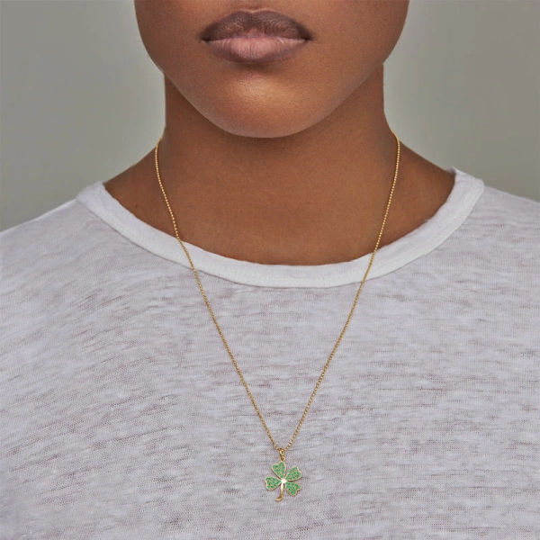 Jennifer Meyer Large Emerald Clover Necklace in 18K Yellow Gold | Fine Necklaces | Coveti