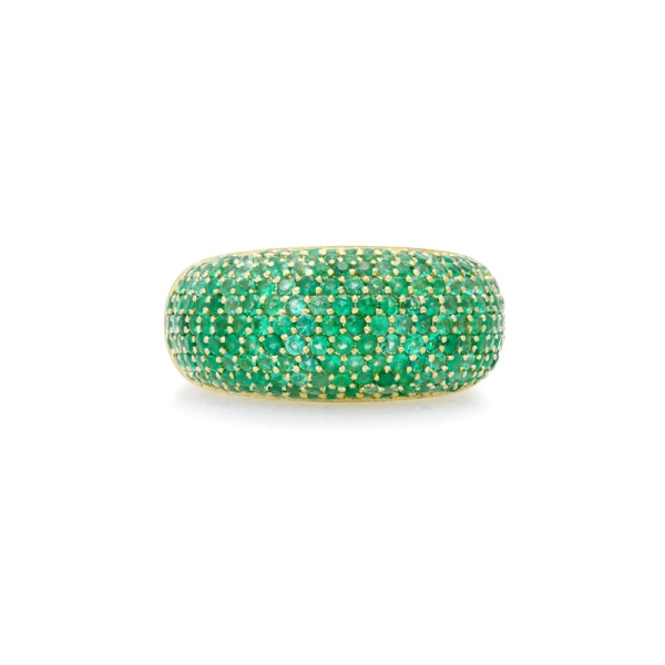 Jennifer Meyer Large Emerald Dome Ring in 18K Yellow Gold | Fine Rings | Coveti