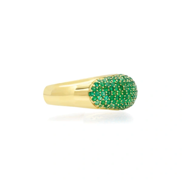 Jennifer Meyer Large Emerald Dome Ring in 18K Yellow Gold | Fine Rings | Coveti