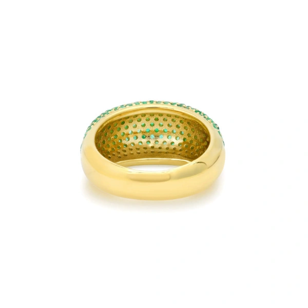 Jennifer Meyer Large Emerald Dome Ring in 18K Yellow Gold | Fine Rings | Coveti