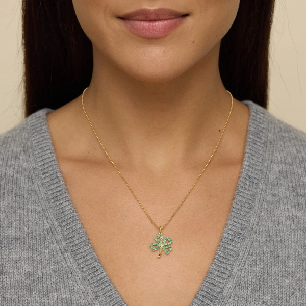 Jennifer Meyer Large Emerald Open Clover Necklace in 18K Yellow Gold | Fine Necklaces | Coveti