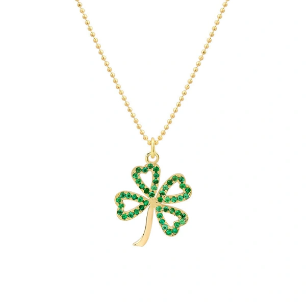 Jennifer Meyer Large Emerald Open Clover Necklace in 18K Yellow Gold | Fine Necklaces | Coveti
