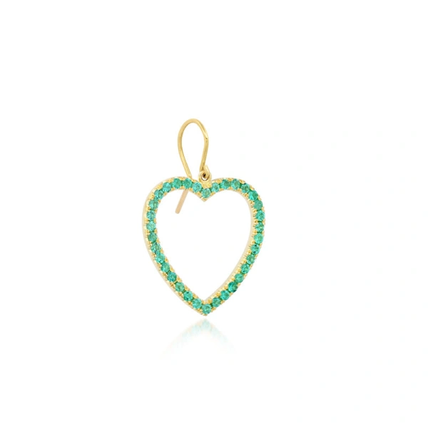 Jennifer Meyer Large Emerald Open Heart Drop Earrings in 18K Yellow Gold | Fine Earrings | Coveti