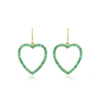 Jennifer Meyer Large Emerald Open Heart Drop Earrings in 18K Yellow Gold | Fine Earrings | Coveti