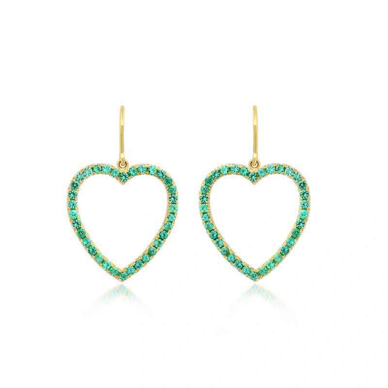 Jennifer Meyer Large Emerald Open Heart Drop Earrings in 18K Yellow Gold Jennifer Meyer Large Emerald Open Heart Drop Earrings in 18K Yellow Gold | Fine Earrings | Coveti