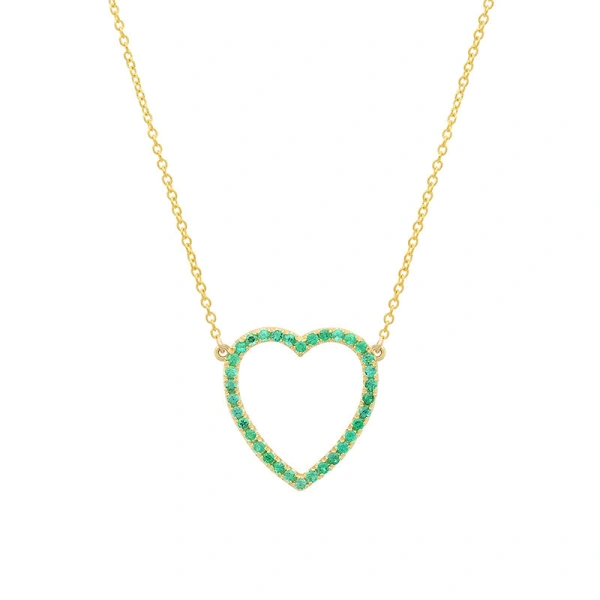 Jennifer Meyer Large Emerald Open Heart Necklace in 18K Yellow Gold | Fine Necklaces | Coveti