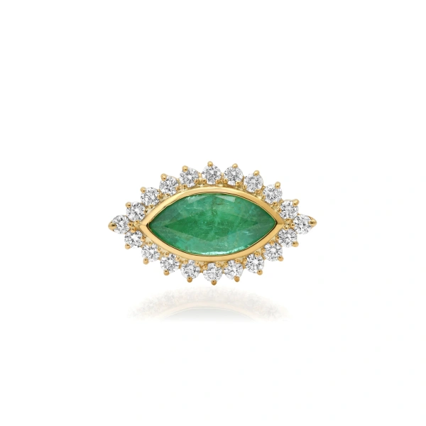Jennifer Meyer Large Emerald and Diamond Marquise Ring in 18K Yellow Gold | Fine Rings | Coveti