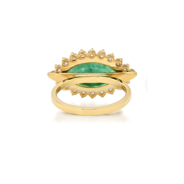 Jennifer Meyer Large Emerald and Diamond Marquise Ring in 18K Yellow Gold | Fine Rings | Coveti
