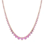 Jennifer Meyer Large Graduated 3 Prong Pink Sapphire Tennis Necklace in 18K Yellow Gold | Fine Necklaces | Coveti
