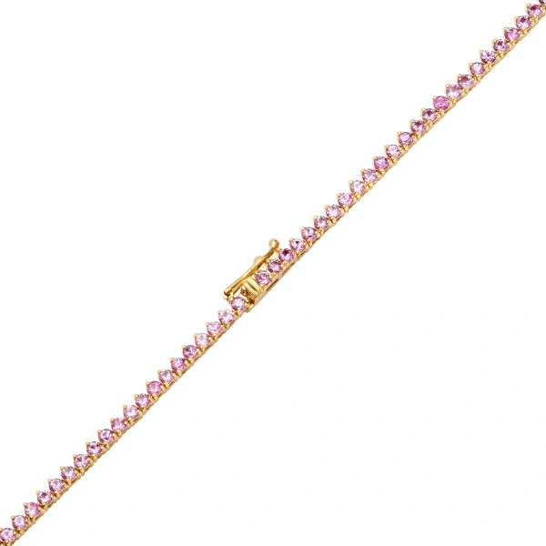 Jennifer Meyer Large Graduated 3 Prong Pink Sapphire Tennis Necklace in 18K Yellow Gold | Fine Necklaces | Coveti