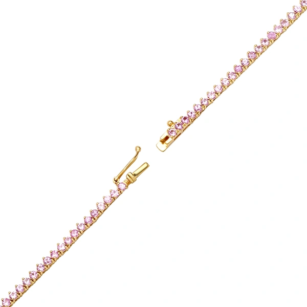 Jennifer Meyer Large Graduated 3 Prong Pink Sapphire Tennis Necklace in 18K Yellow Gold | Fine Necklaces | Coveti