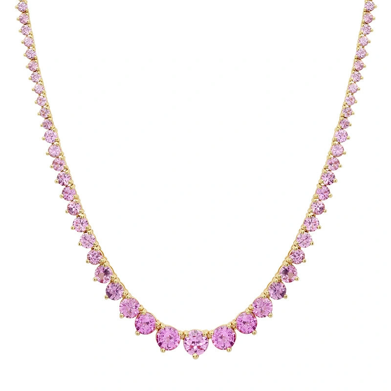 Jennifer Meyer Large Graduated 3 Prong Pink Sapphire Tennis Necklace in 18K Yellow Gold Jennifer Meyer Large Graduated 3 Prong Pink Sapphire Tennis Necklace in 18K Yellow Gold | Fine Necklaces | Coveti