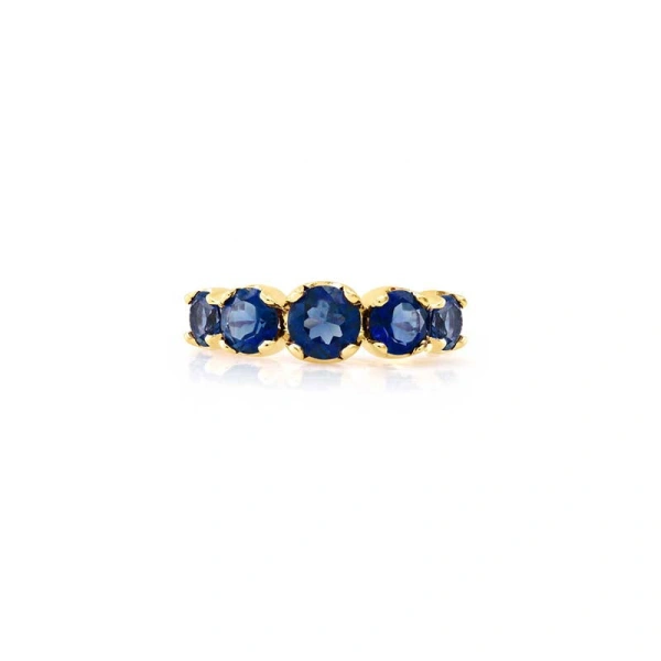 Jennifer Meyer Large Graduated Blue Sapphire Ring in 18K Yellow Gold | Fine Rings | Coveti