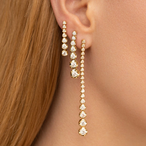 Jennifer Meyer Large Graduated Diamond Tennis Studs in 18K Yellow Gold | Fine Earrings | Coveti