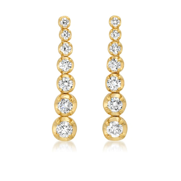 Jennifer Meyer Large Graduated Diamond Tennis Studs in 18K Yellow Gold | Fine Earrings | Coveti