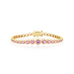 Jennifer Meyer Large Graduated Pink Sapphire Tennis Bracelet in 18K Yellow Gold | Fine Bracelets | Coveti