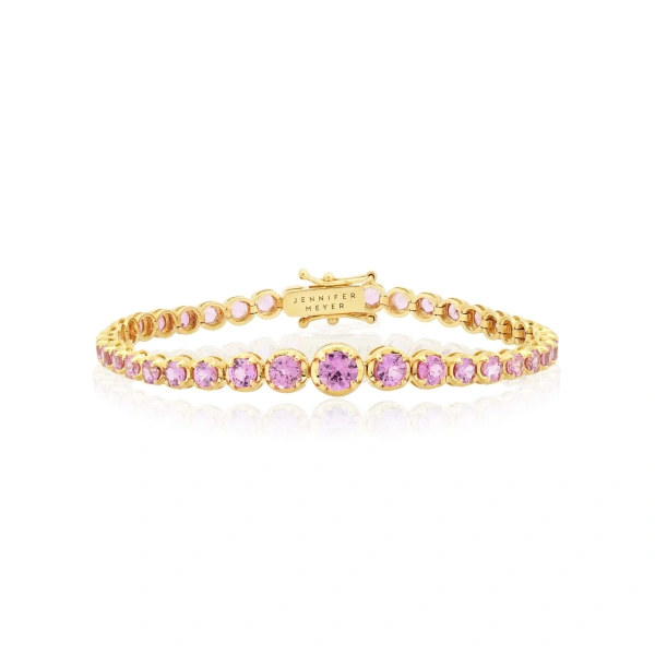 Large Graduated Pink Sapphire Tennis Bracelet in 18K Yellow Gold