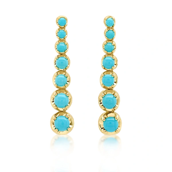 Jennifer Meyer Large Graduated Turquoise Tennis Studs in 18K Yellow Gold | Fine Earrings | Coveti