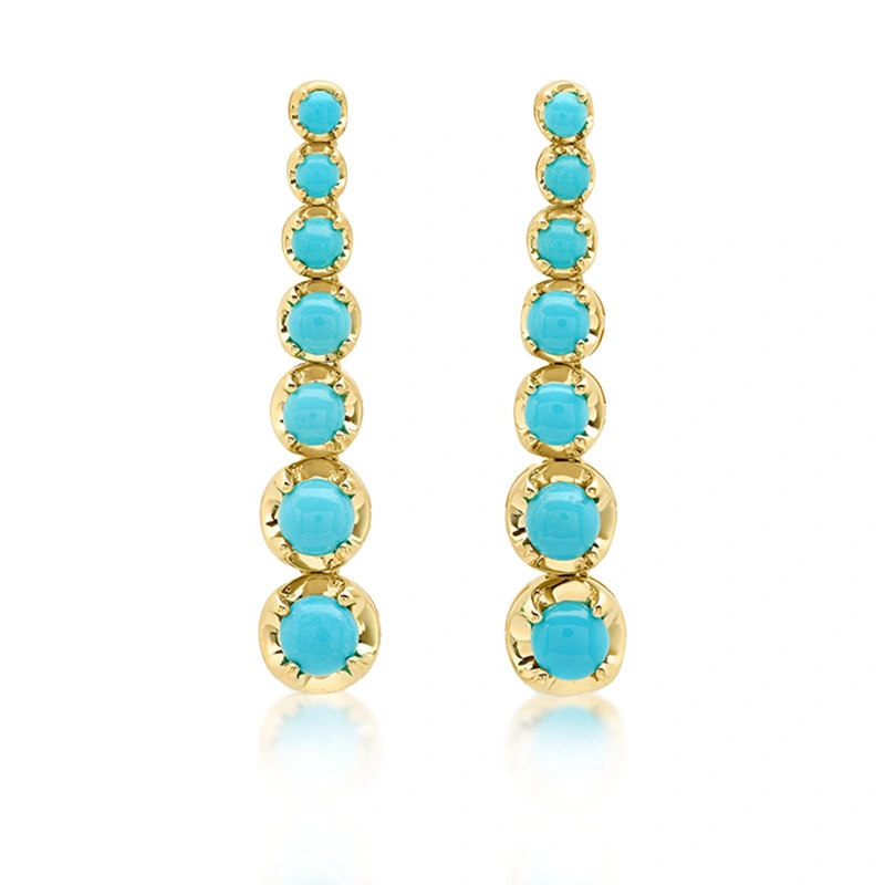 Jennifer Meyer Large Graduated Turquoise Tennis Studs in 18K Yellow Gold Jennifer Meyer Large Graduated Turquoise Tennis Studs in 18K Yellow Gold | Fine Earrings | Coveti
