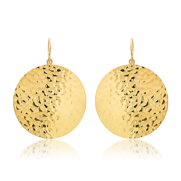 Jennifer Meyer Large Hammered Disc Earrings in 18K Yellow Gold | Fine Earrings | Coveti
