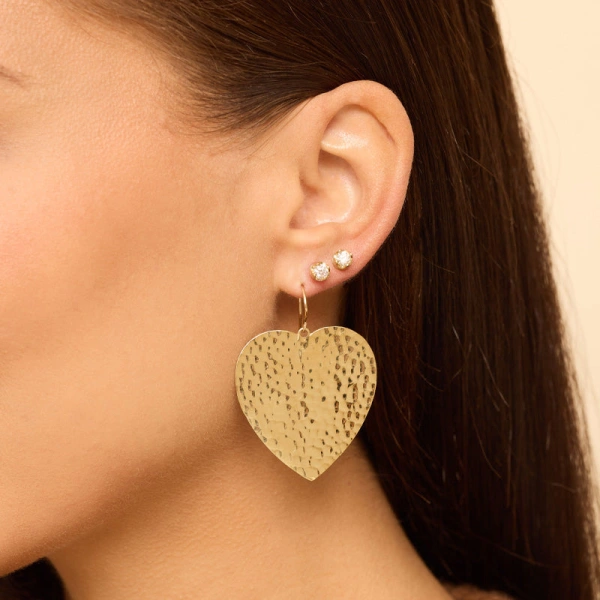 Jennifer Meyer Large Hammered Heart Earrings in 18K White Gold | Fine Earrings | Coveti