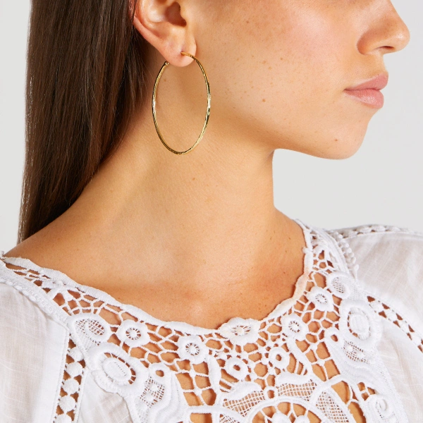 Jennifer Meyer Large Hammered Hoops in 18K Yellow Gold | Fine Earrings | Coveti