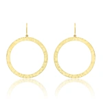 Jennifer Meyer Large Hammered Open Circle Drop Earrings in 18K Yellow Gold | Fine Earrings | Coveti
