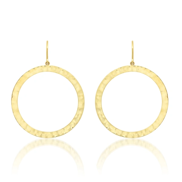 Jennifer Meyer Large Hammered Open Circle Drop Earrings in 18K Yellow Gold | Fine Earrings | Coveti