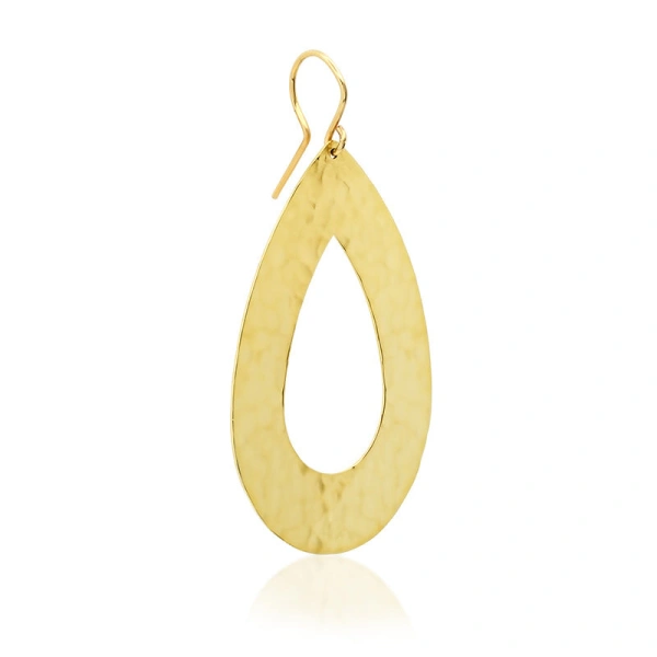 Jennifer Meyer Large Hammered Open Teardrop Earrings in 18K Yellow Gold | Fine Earrings | Coveti