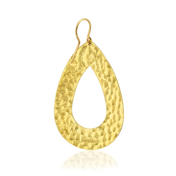 Jennifer Meyer Large Hammered Open Teardrop Earrings in 18K Yellow Gold | Fine Earrings | Coveti