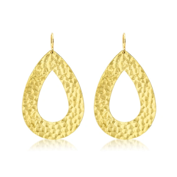 Jennifer Meyer Large Hammered Open Teardrop Earrings in 18K Yellow Gold | Fine Earrings | Coveti