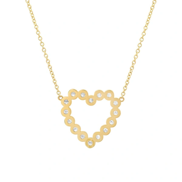 Jennifer Meyer Large Illusion Set Diamond Open Heart Necklace in 18K Yellow Gold | Fine Necklaces | Coveti