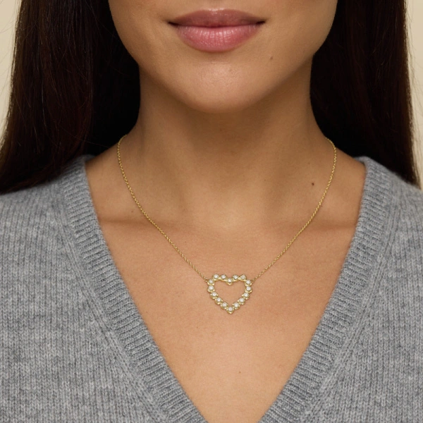 Jennifer Meyer Large Illusion Set Diamond Open Heart Necklace in 18K Yellow Gold | Fine Necklaces | Coveti