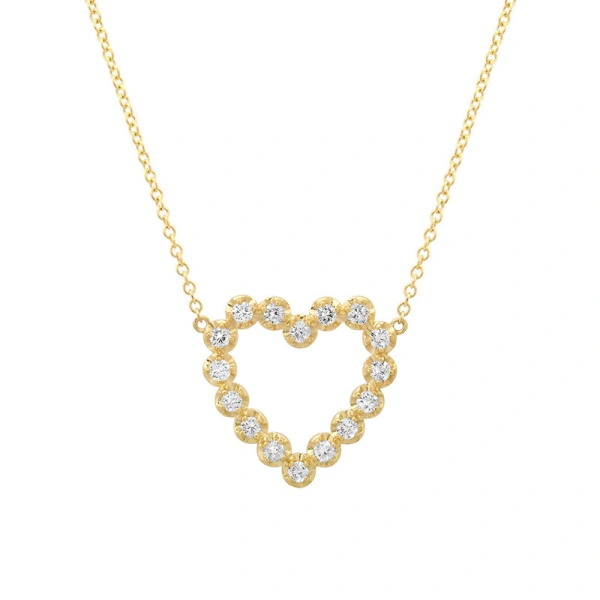 Jennifer Meyer Large Illusion Set Diamond Open Heart Necklace in 18K Yellow Gold | Fine Necklaces | Coveti