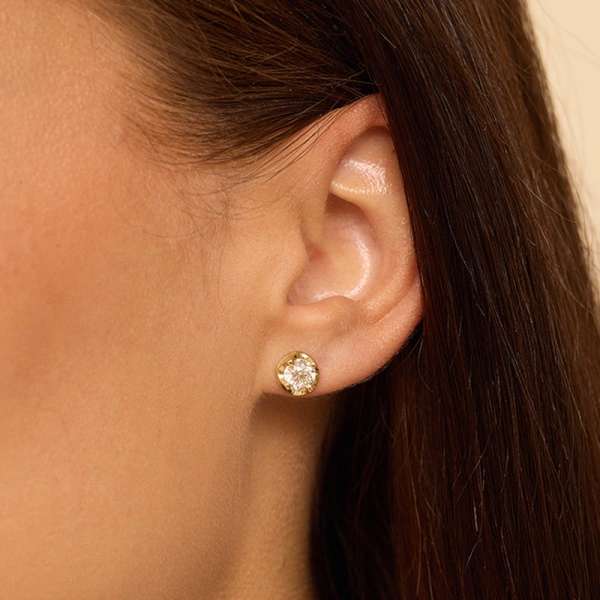 Jennifer Meyer Large Illusion Set Diamond Studs in 18K Yellow Gold | Fine Earrings | Coveti