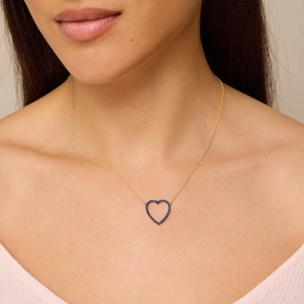 Jennifer Meyer Large Lapis Open Heart Necklace in 18K Yellow Gold | Fine Necklaces | Coveti
