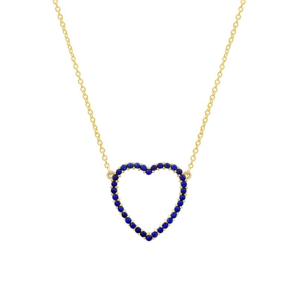 Jennifer Meyer Large Lapis Open Heart Necklace in 18K Yellow Gold | Fine Necklaces | Coveti