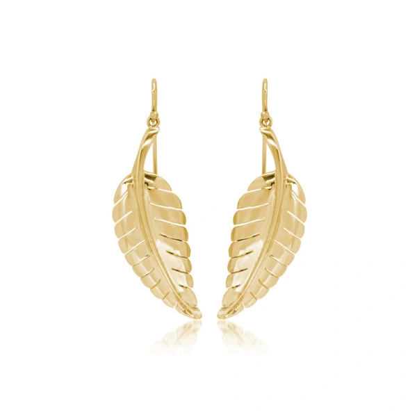 Jennifer Meyer Large Leaf Earrings in 18K Yellow Gold | Fine Earrings | Coveti