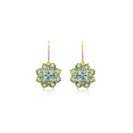 Jennifer Meyer Large Mint Tourmaline Flower Drop Earrings with Aquamarine Center in 18K Yellow Gold | Fine Earrings | Coveti
