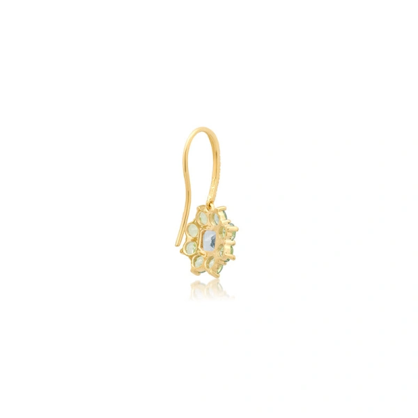 Jennifer Meyer Large Mint Tourmaline Flower Drop Earrings with Aquamarine Center in 18K Yellow Gold | Fine Earrings | Coveti
