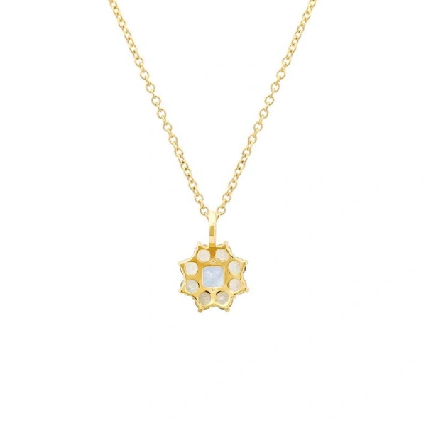 Jennifer Meyer Large Mint Tourmaline Flower Necklace with Aquamarine Center in 18K Yellow Gold | Fine Necklaces | Coveti