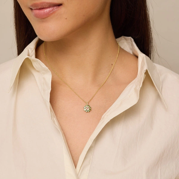 Jennifer Meyer Large Mint Tourmaline Flower Necklace with Morganite Center in 18K Yellow Gold | Fine Necklaces | Coveti