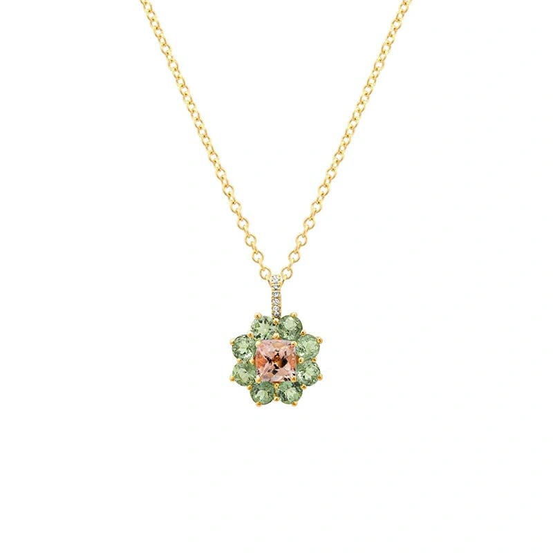 Jennifer Meyer Large Mint Tourmaline Flower Necklace with Morganite Center in 18K Yellow Gold Jennifer Meyer Large Mint Tourmaline Flower Necklace with Morganite Center in 18K Yellow Gold | Fine Necklaces | Coveti