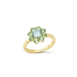 Jennifer Meyer Large Mint Tourmaline Flower Ring with Aquamarine Center in 18K Yellow Gold | Fine Rings | Coveti