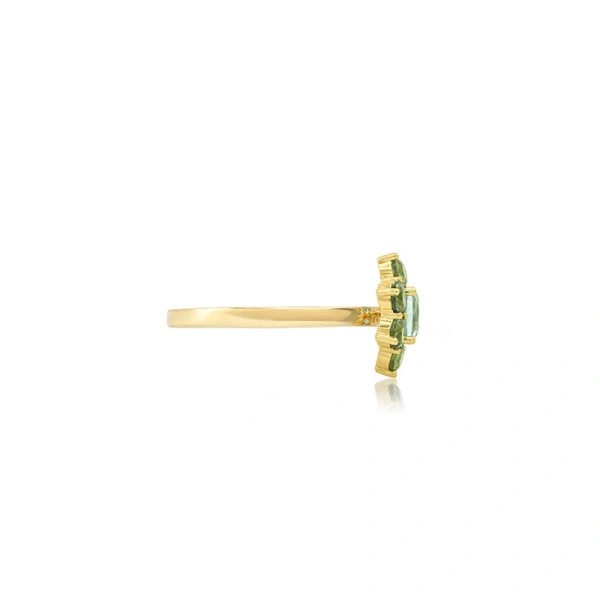 Jennifer Meyer Large Mint Tourmaline Flower Ring with Aquamarine Center in 18K Yellow Gold | Fine Rings | Coveti