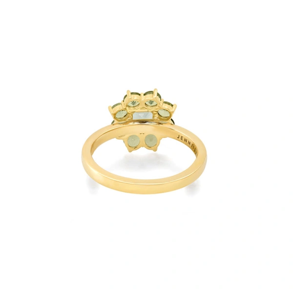 Jennifer Meyer Large Mint Tourmaline Flower Ring with Aquamarine Center in 18K Yellow Gold | Fine Rings | Coveti