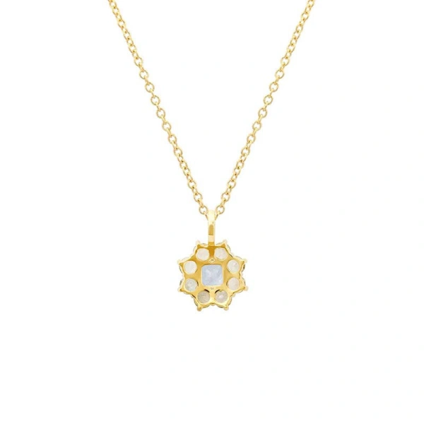 Jennifer Meyer Large Morganite Flower Necklace with Aquamarine Center in 18K Yellow Gold | Fine Necklaces | Coveti