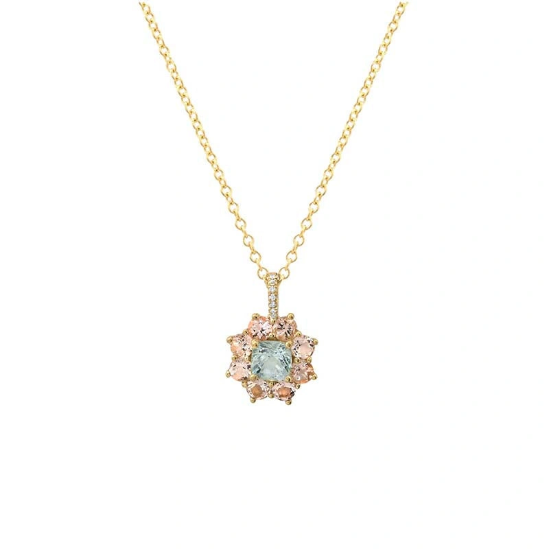 Jennifer Meyer Large Morganite Flower Necklace with Aquamarine Center in 18K Yellow Gold Jennifer Meyer Large Morganite Flower Necklace with Aquamarine Center in 18K Yellow Gold | Fine Necklaces | Coveti