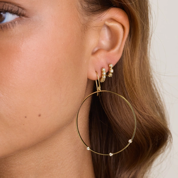Jennifer Meyer Large Open Circle Earrings with 3 Illusion Set Diamonds in 18K Yellow Gold | Fine Earrings | Coveti
